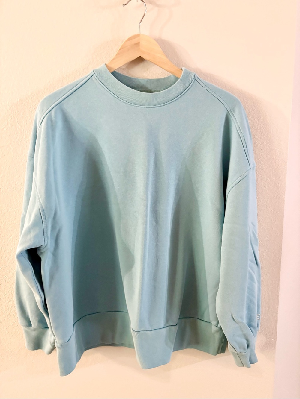 90s Light Aqua Organic Cotton Crewneck Sweatshirt XL Cottagecore Everlane